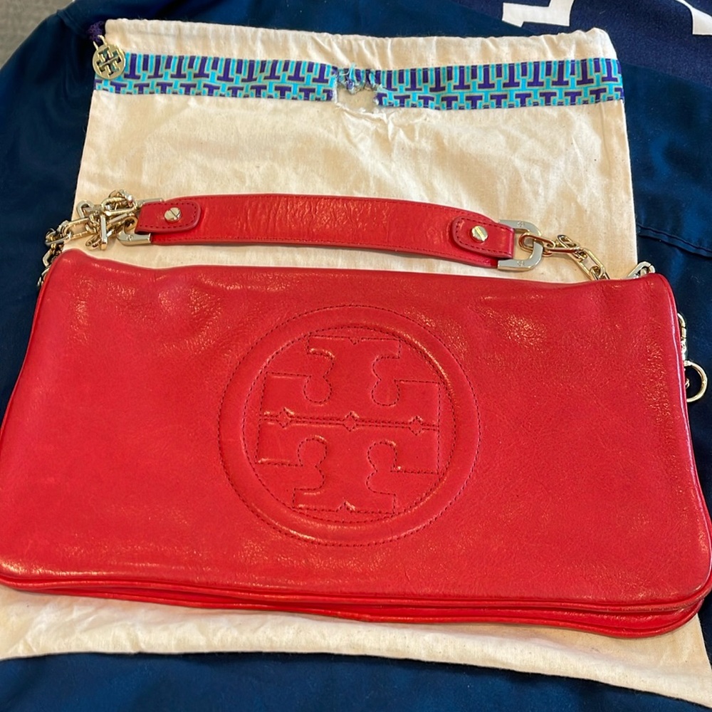 Tory Burch Red Amanda Logo Clutch